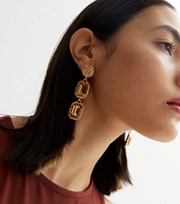 New Look Gold Gem Textured Drop Earrings
